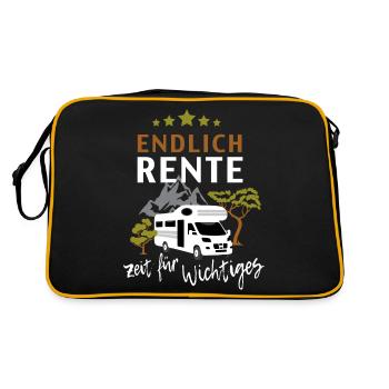 Endlich Rente Wohnmobil Camping Geschenk Shirt - Retro Tasche - Schwarz/Gold - Hinten
