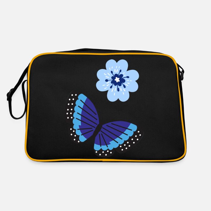 Blue butterfly with a blue flower Retro Bag
