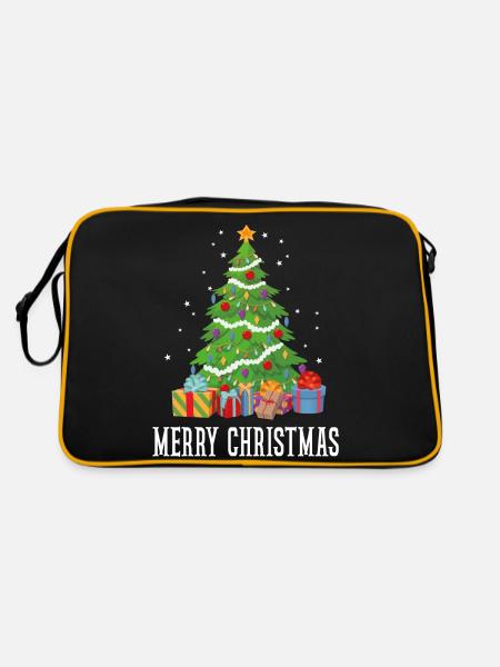 Frohe Weihnachten Frohes Weihnachtsgeschenk - Retro Tasche - Schwarz/Gold - Hinten