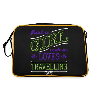 bus hiking travel agent tent sea fly couple - Retro Tasche - Schwarz/Gold - Hinten