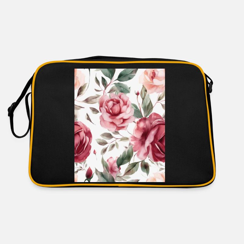 Wasserfarben Rose - Retro Tasche - Schwarz/Gold