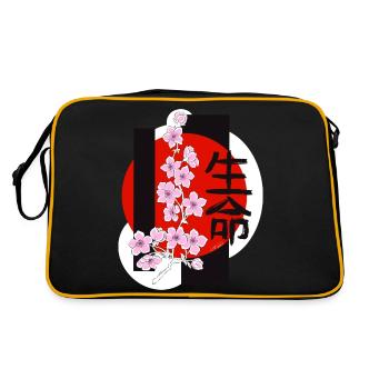 Kirschblüten - Retro Tasche - Schwarz/Gold - Hinten