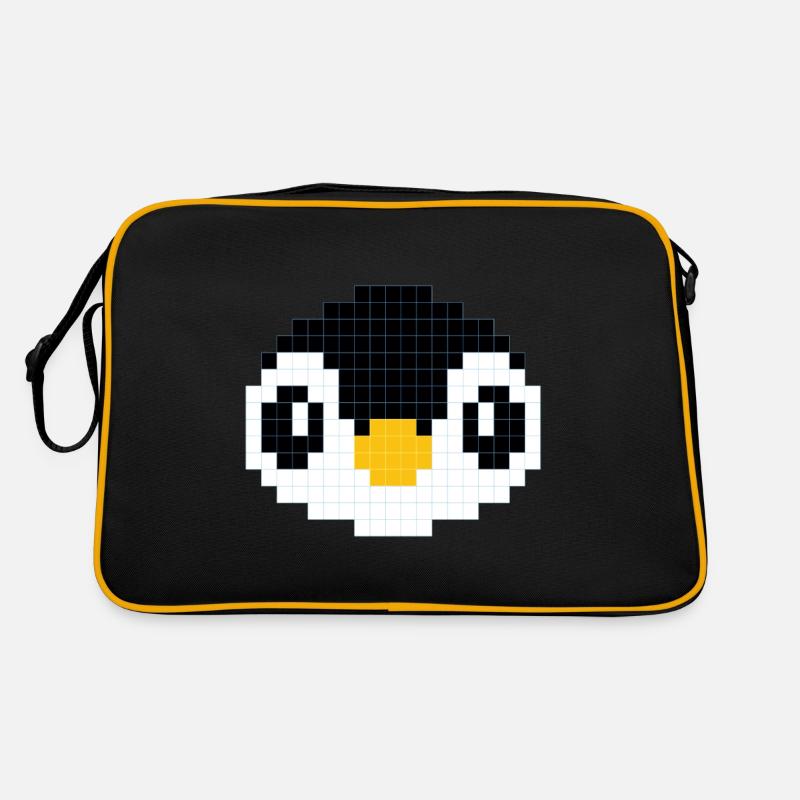 Pixelated penguin head - Retro Bag - black/gold