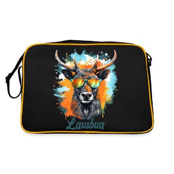 Hirsch Lausbua Kunst Krafttier Dorffest - Retro Tasche - Schwarz/Gold - Hinten