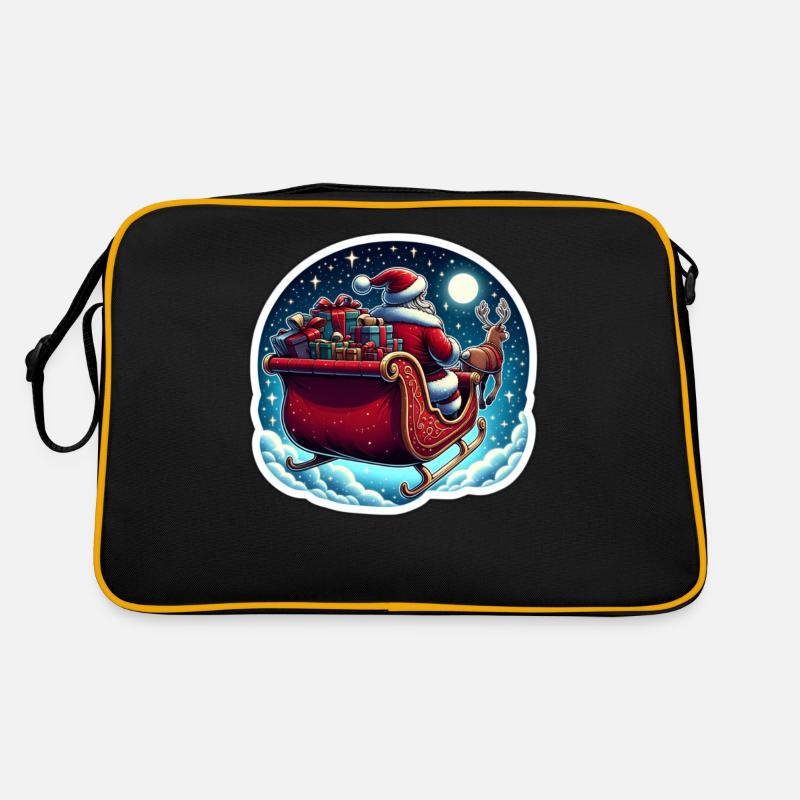 Weihnachtsmann im Schlitten mit einem Sack voller Geschenke - Retro Tasche - Schwarz/Gold