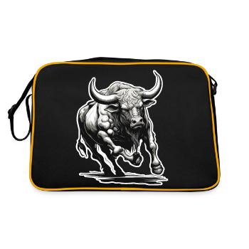 Stier / Bulle / Tier / Hörner / Stierkampf - Retro Tasche - Schwarz/Gold - Hinten