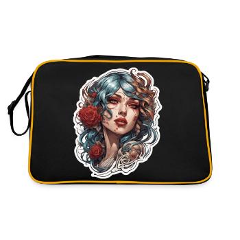 Frau / hübsch / Porträt / Tattoo / Model - Retro Tasche - Schwarz/Gold - Hinten