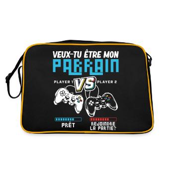 Willst du Mein Pate sein Gamer Pate Geek - Retro Tasche - Schwarz/Gold - Hinten