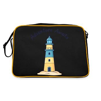 Phare bleu et jaune vibrant sur la plage de sable - Sac Retro - noir/or - Dos