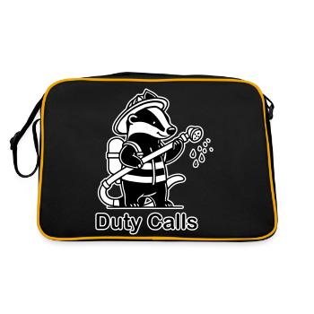 Feuerwehrmann-Dachs - Design "Duty Calls" - Retro Tasche - Schwarz/Gold - Hinten