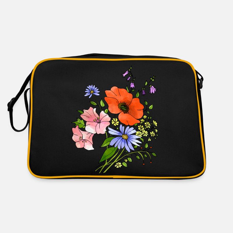 Blumen - Retro Tasche - Schwarz/Gold