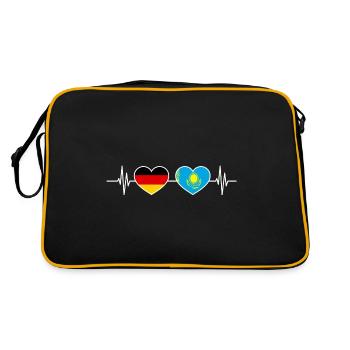 Herzschlag Deutschland Kasachstan - Retro Tasche - Schwarz/Gold - Hinten