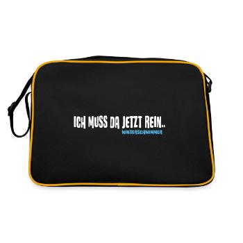 Winterschwimmer will Eisbaden Kälteresistent - Retro Tasche - Schwarz/Gold - Hinten