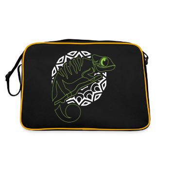 Leguan Leguane Echse Reptil Reptilien Iguana - Retro Tasche - Schwarz/Gold - Hinten
