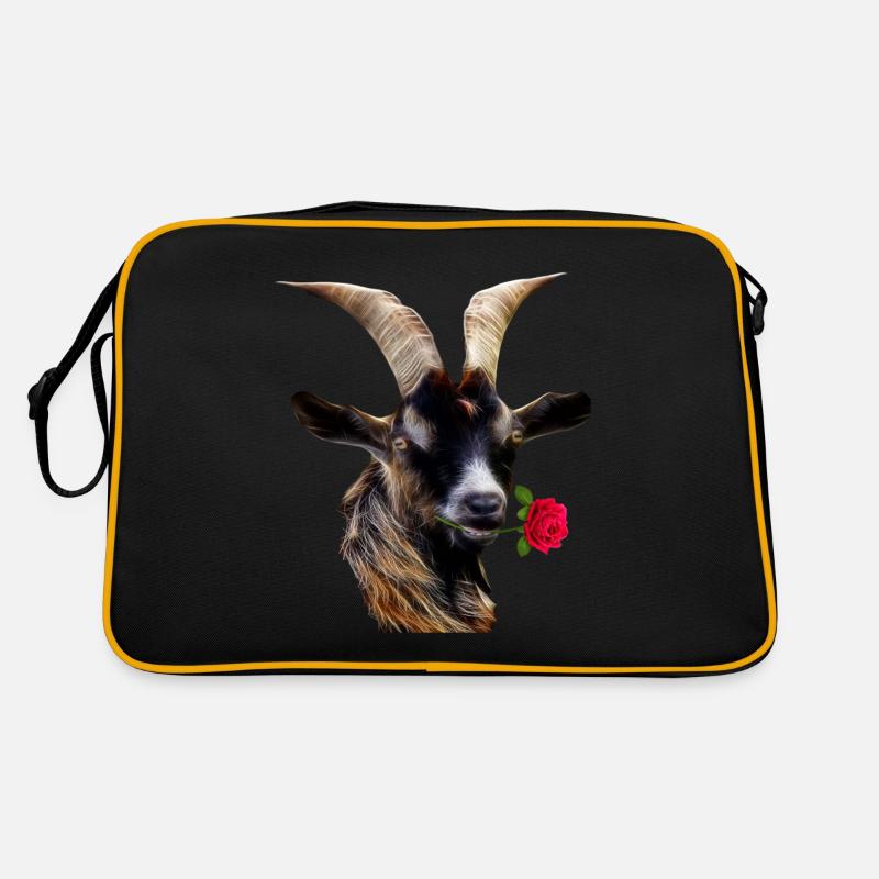 Romantische Ziege mit eine Rose - Retro Tasche - Schwarz/Gold