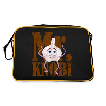 Knoblauch Mr. Knobi kochen stinken Koch - Retro Tasche - Schwarz/Gold - Hinten