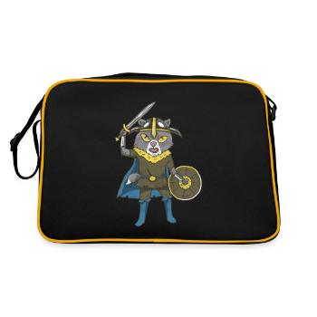 Wikinger Katze Krieger Vallhala Kinder Geschenke - Retro Tasche - Schwarz/Gold - Hinten