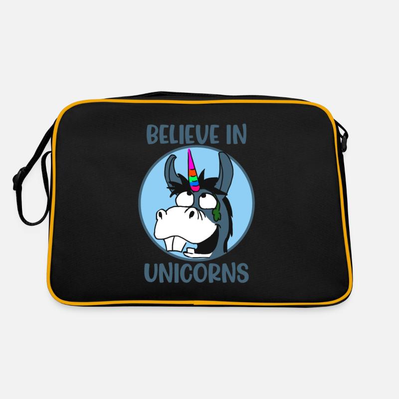 Glaube Einhorn Einhörner - Retro Tasche - Schwarz/Gold