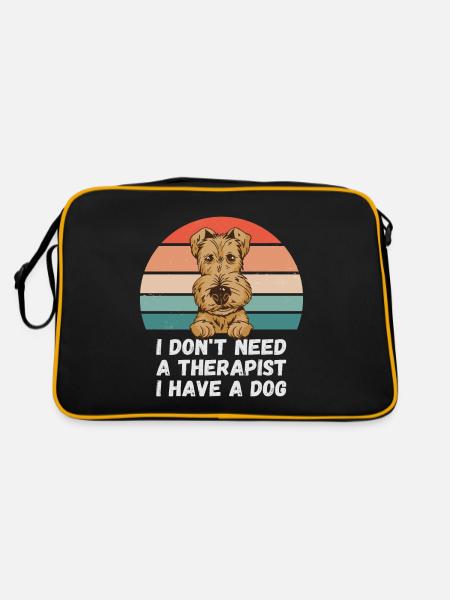 Ich brauche keinen Therapeuten ich habe einen Hund - Retro Tasche - Schwarz/Gold - Hinten