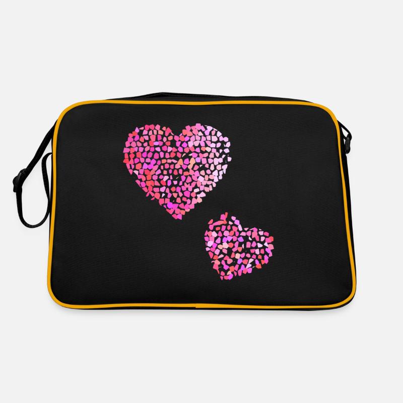 Zwei rosa Herzen - Retro Tasche - Schwarz/Gold