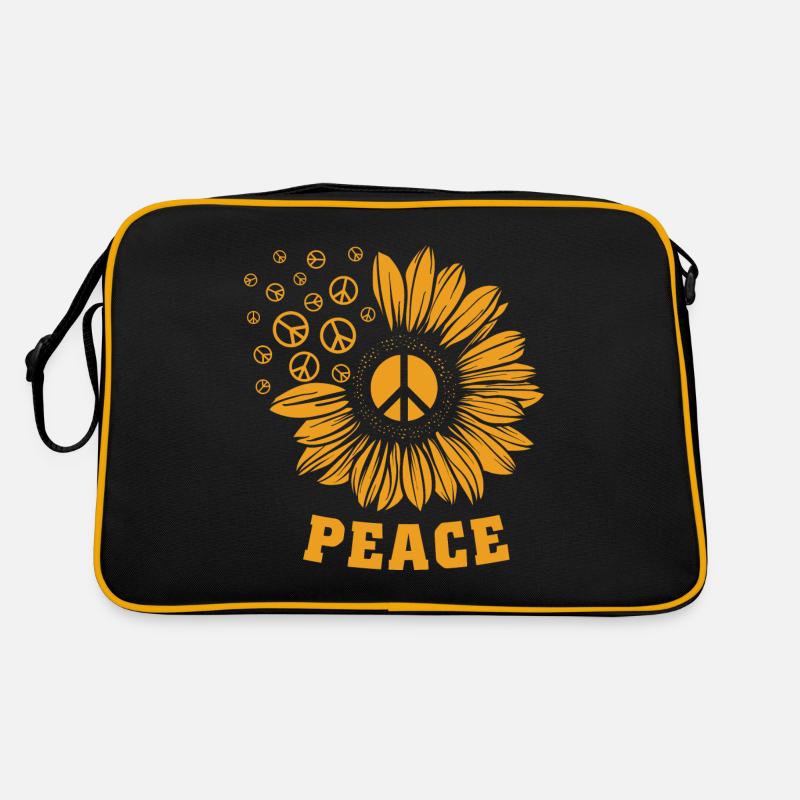 Peace Welt Frieden Geschenkidee T-shirt - Retro Tasche - Schwarz/Gold