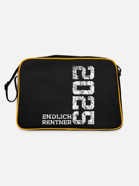 ENDLICH RENTNER 2025 - Retro Tasche - Schwarz/Gold - Hinten