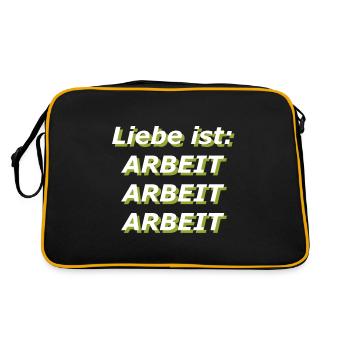 Liebe ist: Arbeit Arbeit Arbeit - Retro Tasche - Schwarz/Gold - Hinten