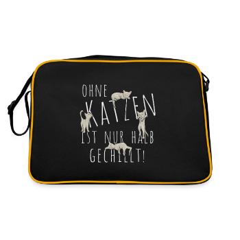 Ohne Katzen ist nur halb gechillt! Katzenleben Fun - Retro Tasche - Schwarz/Gold - Hinten