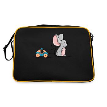 Souris avec voiture en bois comme un jouet - Sac Retro - noir/or - Dos
