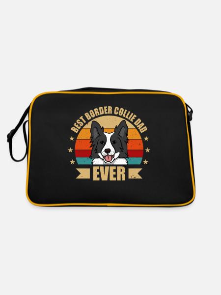 BESTER BORDER COLLIE PAPA - Retro Tasche - Schwarz/Gold - Hinten