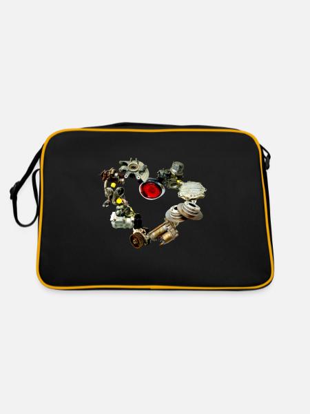 Autoteile-Herz - gebrauchte Autoteile mit Herz! - Retro Tasche - Schwarz/Gold - Hinten