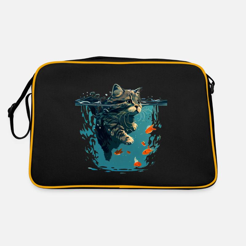 Chat nageur avec poisson rouge Sac Retro