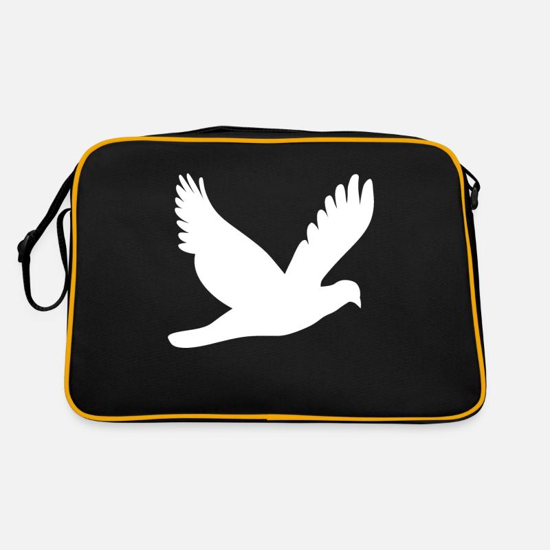 Weiße Friedenstaube - Retro Tasche - Schwarz/Gold