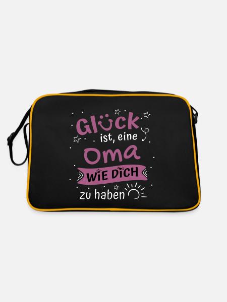 Glück Ist Eine Oma Wie Dich Zu Haben Geschenk Oma - Retro Tasche - Schwarz/Gold - Hinten