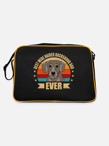 Rauhaardackel Papa - Retro Tasche - Schwarz/Gold - Hinten