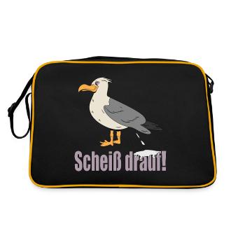 Möwe Lustig Spruch Scheiss Drauf als Norddeutscher - Retro Tasche - Schwarz/Gold - Hinten