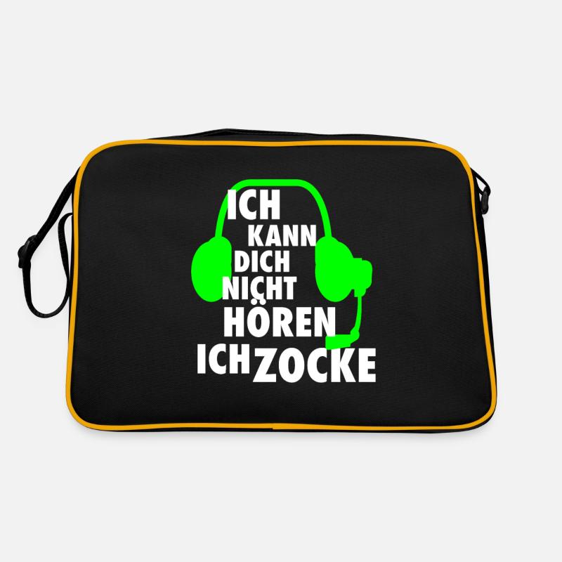 Gamer Zocker PC Konsole lustiger Spruch Konsolen - Retro Tasche - Schwarz/Gold