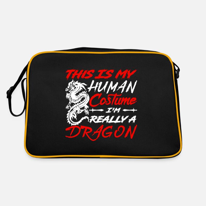 This Is My Human Costume Im Really A Dragon lustig - Retro Tasche - Schwarz/Gold