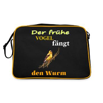 der frühe Vogel fängt den Wurm Tiere Geschenkidee - Retro Tasche - Schwarz/Gold - Hinten