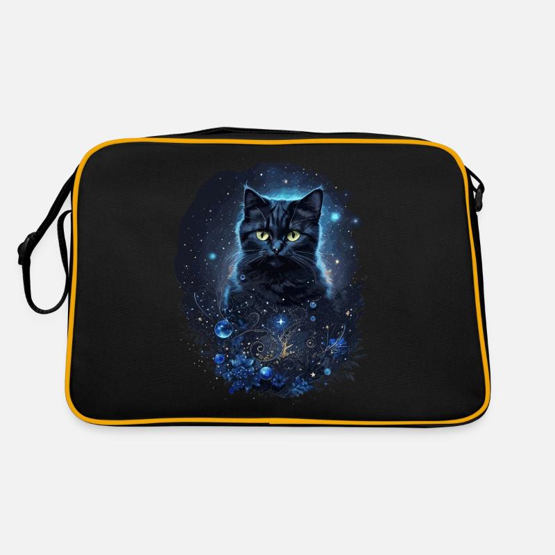 Mystical Black Cat in Space Retro Bag