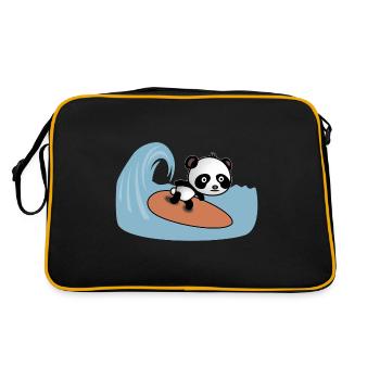 Panda Surfer chevauche la vague - Comic Style motif - Sac Retro - noir/or - Dos