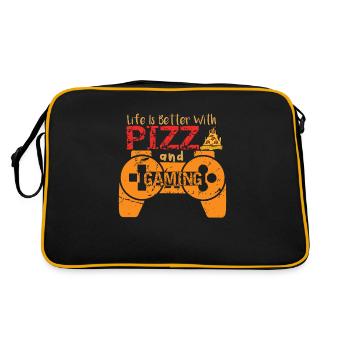 Das Leben ist besser mit Pizza und Spielen - Retro Tasche - Schwarz/Gold - Hinten