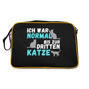 Ich war normal bis zur dritten Katze | Geschenk - Retro Tasche - Schwarz/Gold - Hinten