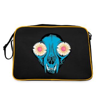Dark Tier Hund Schädel Skull Fantasy Grufti Gothic - Retro Tasche - Schwarz/Gold - Hinten