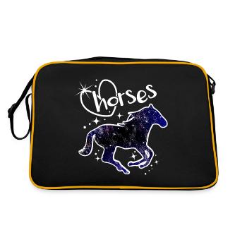 Pferde Galaxy Ich liebe Pferd Motiv mit Sternen - Retro Tasche - Schwarz/Gold - Hinten