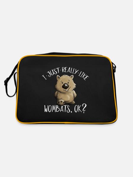 I Just Really Like Wombats OK? Beuteltier Wombat - Retro Tasche - Schwarz/Gold - Hinten