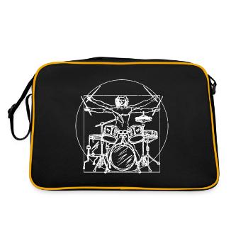 Schlagzeug Geschenk: Da Vinci Zeichung - Retro Tasche - Schwarz/Gold - Hinten