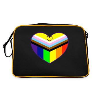 Progress Pride Flag Intersex, Heart Pride Flag - Retro Tasche - Schwarz/Gold - Hinten