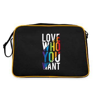 Love who you Want LGBTQ GAY Pride Rainbow FLAG - Retro Tasche - Schwarz/Gold - Hinten