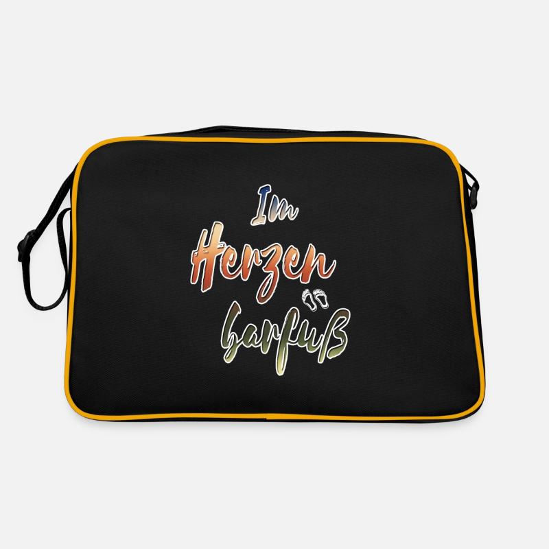 Im Herzen Barfuss bunt - Retro Tasche - Schwarz/Gold